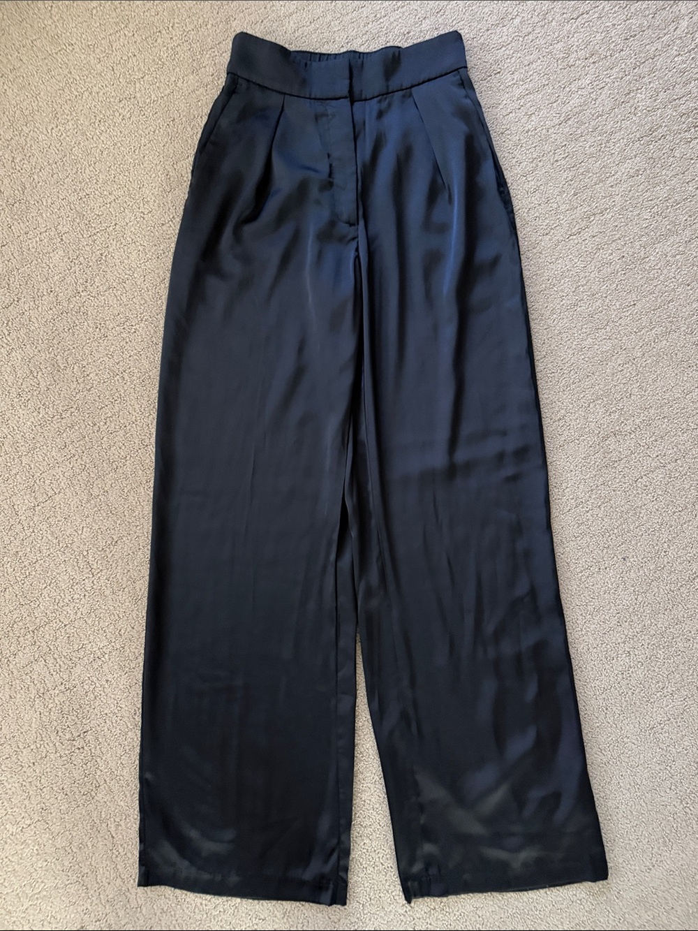 Abercrombie & Fitch Navy Wide-Leg Satin Trousers